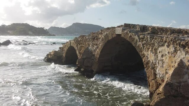 antique stone bridge on the beach of Argassi in Zakynthos