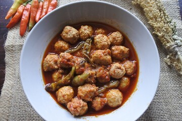 meatballs chicken kreni in chili sauce, indonesian side dish