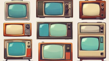 variety of stickers of different types of retro tube televisions