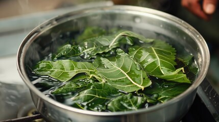 Steeping cassava leaves in water