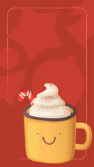 Christmas social media stories red background template with yellow cup 2024.