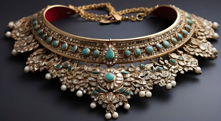 Obraz premium Designs of Indian jewelry, stone Studded choker necklace. 