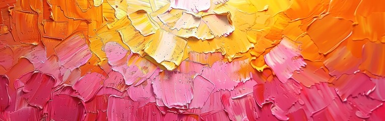 Radiant Sunburst: Abstract Gold & Pink Painting Texture with Oil Brushstrokes on Canvas Art Background