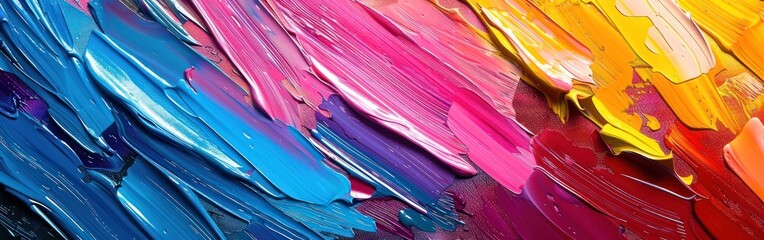 Bold Rainbow Explosion: Close-up of Abstract Rough Colorful Painting Texture with Oil Brushstroke and Pallet Knife on Canvas Art Background