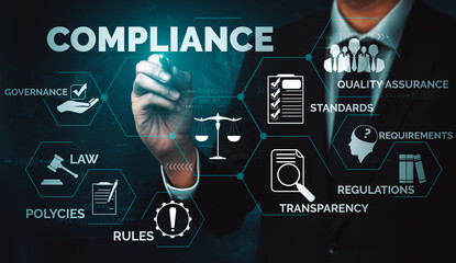 Compliance rule law and regulation graphic interface for business quality policy planning to meet...