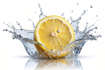 Lemon water splash isolated on a white transparent background