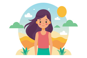 A content woman stands amidst a vibrant field on a sunny day