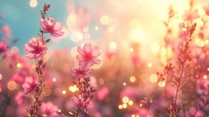 Spring Blooms and Sky: Defocused Light on Abstract Floral Background