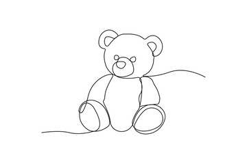 Cute teddy bear one-line art drawing. Teddy toy continuous outline vector.