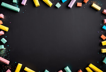 copy space flat lay with colorful chalk on black background