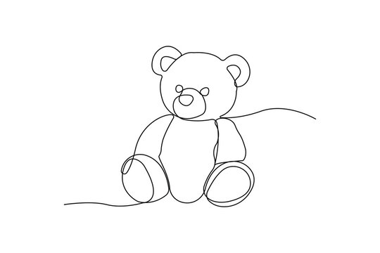 recommend clip art: Cute teddy bear one-line art drawing. Teddy toy continuous outline vector.