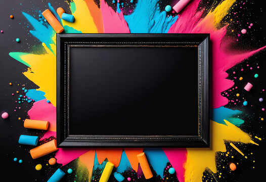 copy space blackboard frame with colorful chalk