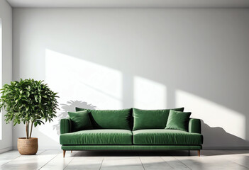 green sofa interior copy space with potted plant