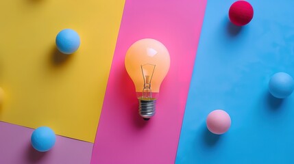 Glorious Yellow light bulb with crumpled papers on blue background