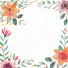 Fototapeta premium Watercolor flower ornaments frame border background, illustration design