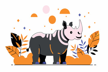 A stylized rhinoceros with sunset and autumn foliage