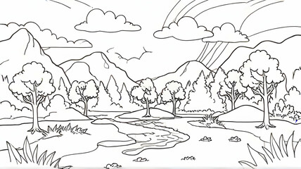 Beautiful nature landscape, Coloring book