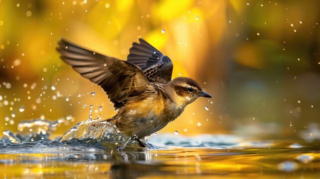 Small diving bird known as dabchick diving in water