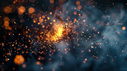 Fototapeta premium Witness the Mesmerizing Close-up of a Sparker's Ignition, Emitting a Shower of Vibrant Fiery Particles Across a Dark Stage, Evoking a Sense of Wonder and Excitement