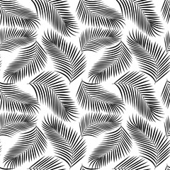 Palm leaves isolated on transparent background.
Background, seamless monochrome vector pattern.