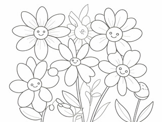 Cute flowers drawing coloring book