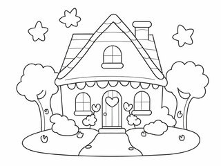 Fototapeta premium Cute house drawing coloring book