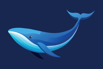 A stylized blue whale glides through the deep sea