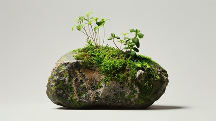 stones covered with green moss on a white background