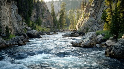 Against the backdrop of ancient forests and towering cliffs, the East Fork River in Wyoming stands...