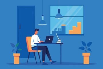 Man focused on work in a well-lit home office setting