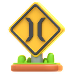 3d icon Narrow Bridge Sign, 3d illustration, 3d element, 3d rendering.