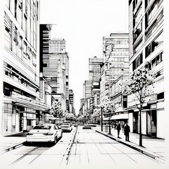 Drawing a city with tall buildings and narrow road
