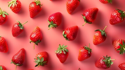 Organic red strawberryfruit pattern slice with solid background