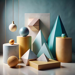 a display of geometric shapes and solids background
