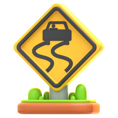 3d icon Slippery Road Sign, 3d illustration, 3d element, 3d rendering.