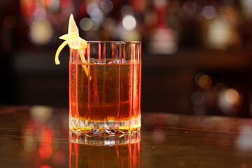 Cocktail in a glass at a bar