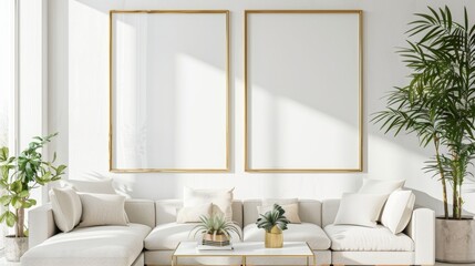 Frame mockup living room modern wooden trendy minimalism scandinavian boho style