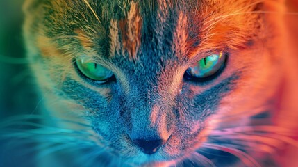 Cool and colorful cat. Rainbow colors.