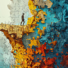Fototapeta premium Bridging Minds: A Colorful Jigsaw Puzzle of Faces Symbolizing the Psychological Connection and Creative Challenge of Mental Health