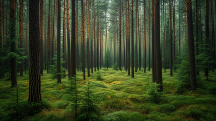 there is a forest with a lot of trees and grass