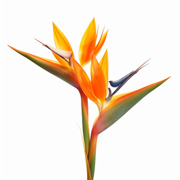 arafed flower with orange petals and green stems on a white background