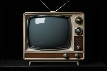 Retro old television on the black background, clipping path