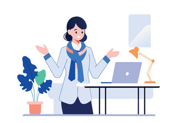 Obraz premium A businesswoman gesturing during a presentation at her desk