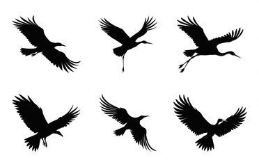 Flying Big Bird Silhouette vector Set, Flying Birds black clipart Silhouettes bundle