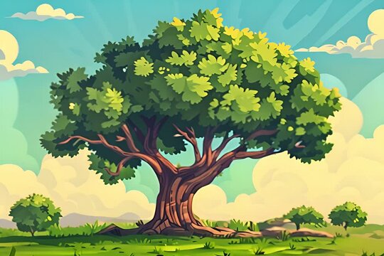 Beautiful cartoon tree style, vector art and illustration
