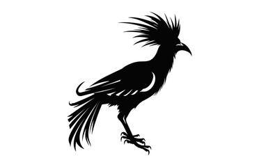 A Hoatzin Bird Silhouette black and white vector Clip art