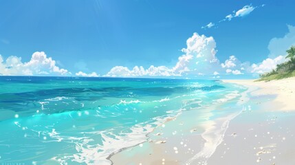Tropical Beach with Turquoise Water: white sand, blue sky, serene atmosphere
