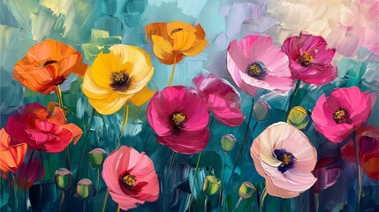 An exquisite oil painting capturing the vibrant essence of poppies, ideal for enhancing any wall space with its captivating beauty and timeless allure.