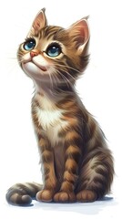 Obraz premium 4D, full figure, mackerel tabby, little cat character, children's book illustration style, simple, full color, flat color, one animal generative ai