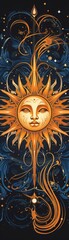 The Sun tarot card, vibrant and symmetric design of the sun radiating magical energy, clear lines emphasizing positivity
